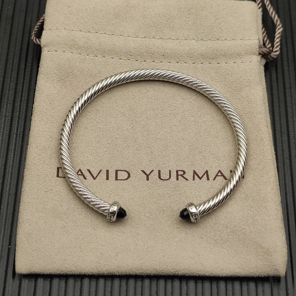 David Yurman Silver 4mm Black Diamond Bracelet